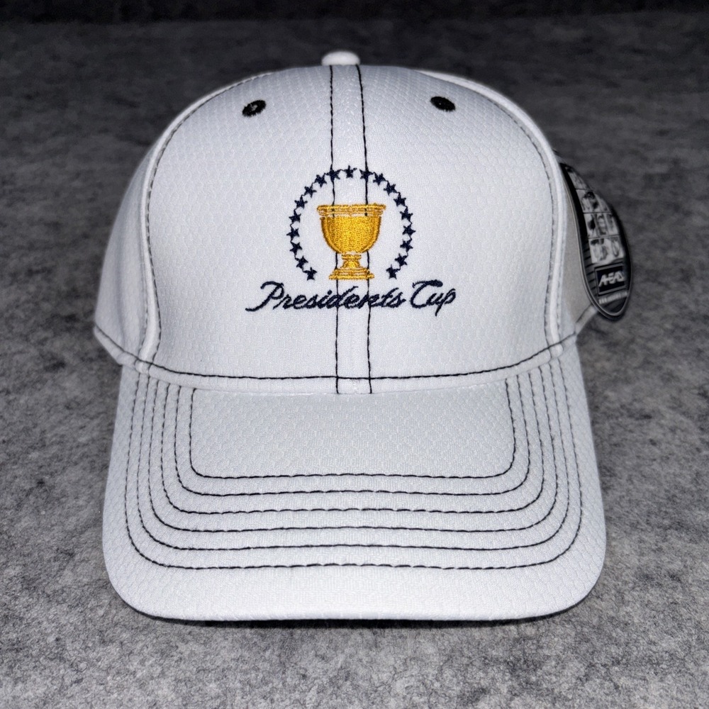 NWT Ahead Tech Presidents Cup White Hat PGA Golf Embroidered Logo Cap Adjustable